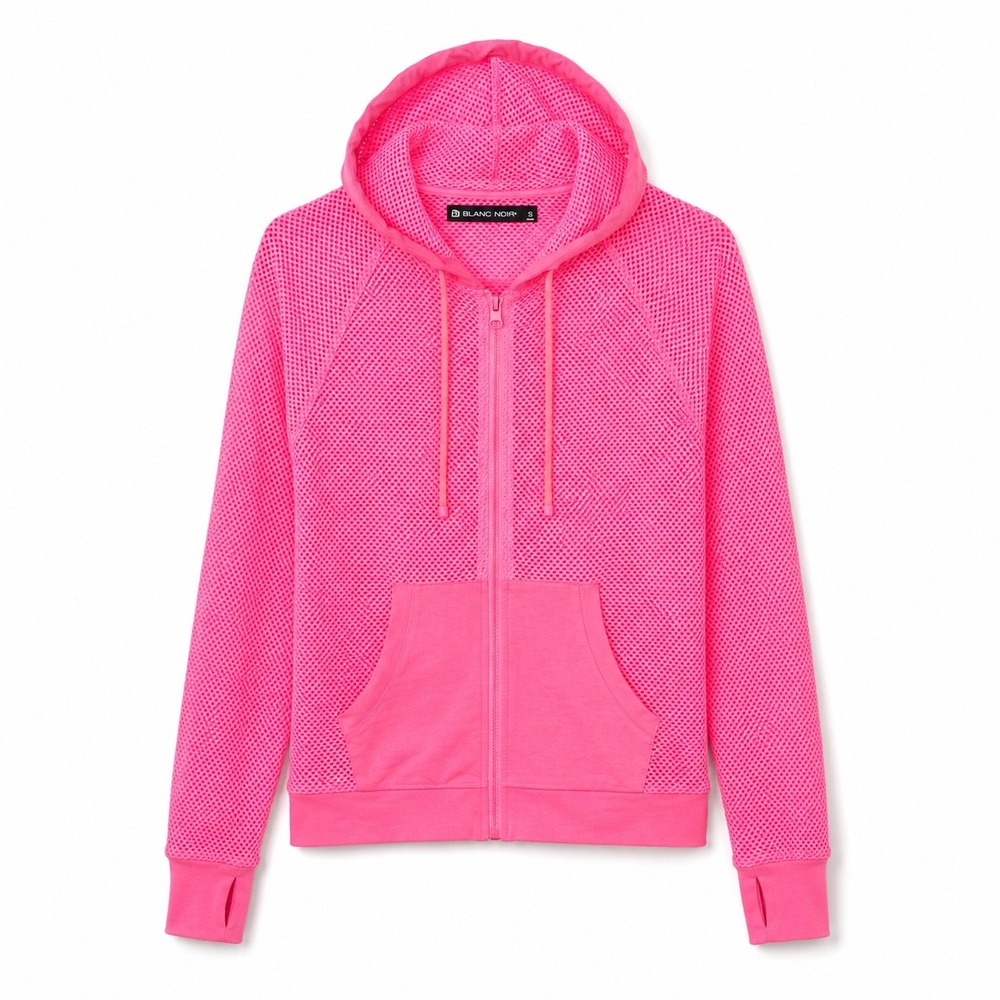 Blanc Noir Neon Pink Perforated Mesh Zip Hoodie Jacket Size Small Y2K